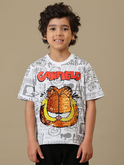 Kidsville - Official Garfield Reversible Sequins Printed Regular Fit Cotton T-Shirt