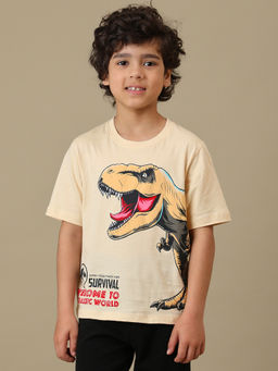 Kidsville - Official Jurassic World T-Rex Puff Printed Regular Fit Cotton T-Shirt