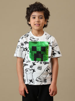 Kidsville - Official Minecraft Reversible Sequins Printed Regular Fit Cotton T-Shirt