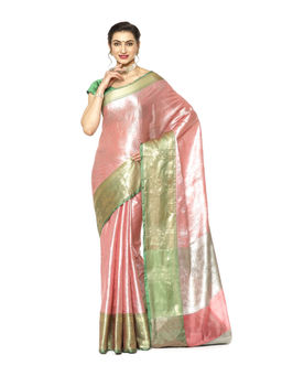 Banarasi Silk Works - Pink Kanchi Silk Zari Pattu Border Saree with Unstitched Blouse