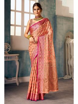 EXCLUSIVA - Peach Banarasi Saree with Unstitched