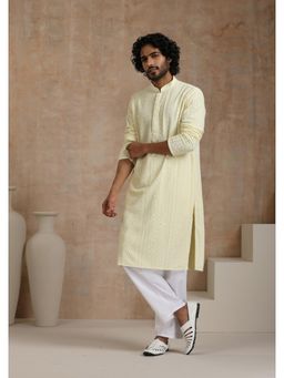 House of Chikankari - Rayon Schiffli Mens Long Kurta- Cream