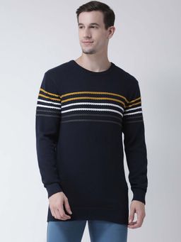 Club York - Men Navy Blue Striped Pullover Sweater
