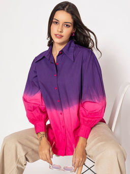 Lounge Dreams - Oversized Purple & Pink Pure Cotton Shirt