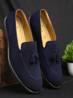 Louis Stitch - Italian Moccasins Blue Suede Tassel Loafers for Men