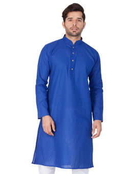 Vastramay - Mens Blue Cotton Linen Blend Kurta