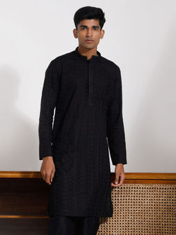 Vastramay - Mens Black Cotton Kurta