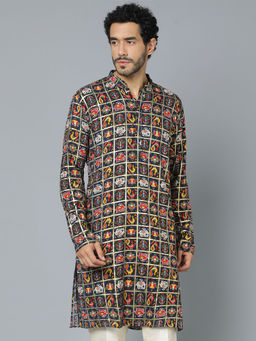 Vastramay - Mens Navy Blue Rayon Kurta