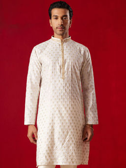 Vastramay - Mens Cream Silk Blend Kurta