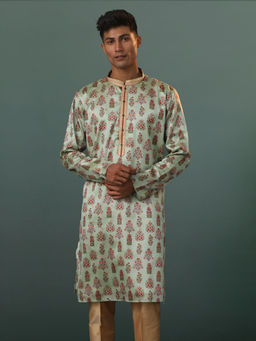 Vastramay - Mens Green Silk Blend Kurta