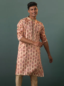 Vastramay - Mens Peach Silk Blend Kurta