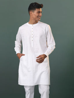 Vastramay - Mens White Cotton Kurta