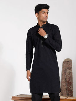 Vastramay - Mens Black Cotton Kurta
