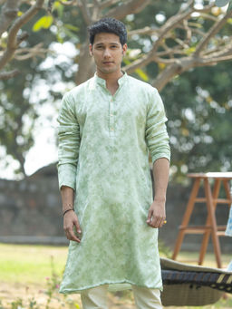 Vastramay - Mens Mint Green Silk Blend Kurta