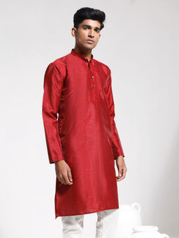 Vastramay - Mens Maroon Dupion Silk Kurta
