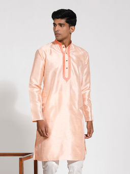 Vastramay - Mens Orange Dupion Silk Kurta