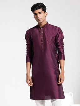 Vastramay - Mens Wine Dupion Silk Kurta