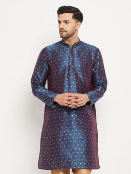 Vastramay - Mens Blue Silk Blend Kurta