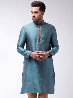 Vastramay - Mens Light Blue Silk Blend Kurta