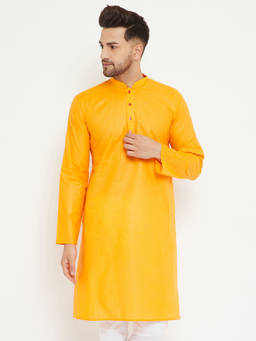 Vastramay - Mens Yellow Cotton Kurta