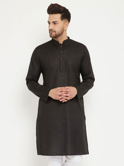 Vastramay - Mens Black Cotton Blend Kurta