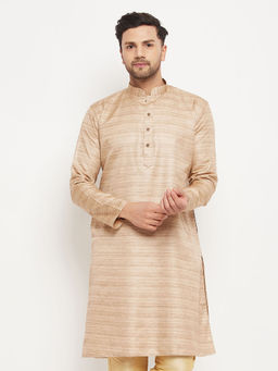 Vastramay - Mens Beige Silk Blend Kurta