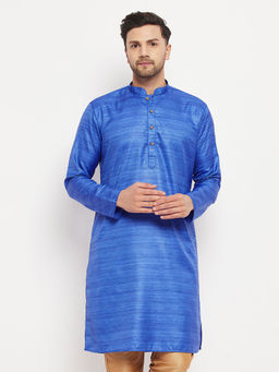Vastramay - Mens Blue Silk Blend Kurta