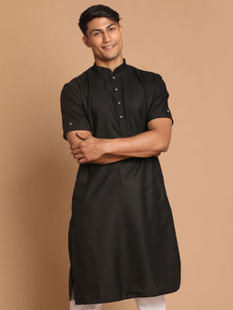 Vastramay - Mens Black Cotton Blend Kurta