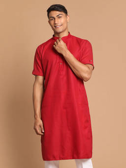 Vastramay - Mens Maroon Cotton Blend Kurta
