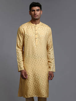 Vastramay - Mens Yellow Silk Blend Kurta