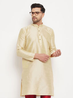Vastramay - Mens Beige Silk Blend Kurta