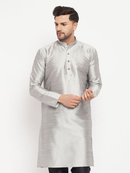Vastramay - Mens Grey Silk Blend Kurta