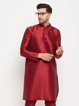 Vastramay - Mens Maroon Silk Blend Kurta