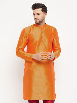 Vastramay - Mens Orange Silk Blend Kurta