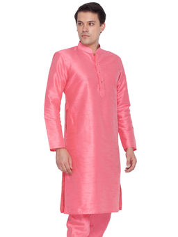 Vastramay - Mens Pink Silk Blend Kurta