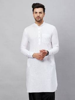 Vastramay - Mens White Cotton Linen Blend Kurta