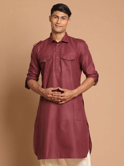 Vastramay - Mens Burgundy Cotton Blend Kurta