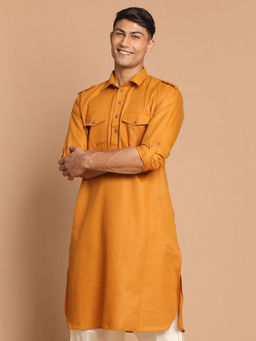Vastramay - Mens Mustard Cotton Blend Kurta