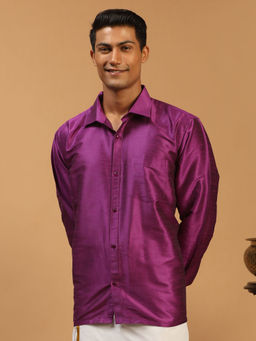 Vastramay - Mens Purple Silk Blend Ethnic Shirt