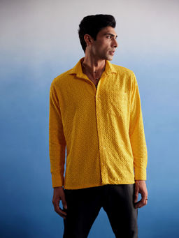 Vastramay - Mens Yellow Rayon Ethnic Shirt