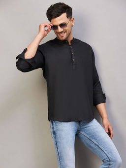 Vastramay - Mens Black Cotton Blend Kurta
