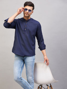Vastramay - Mens Blue Cotton Blend Kurta