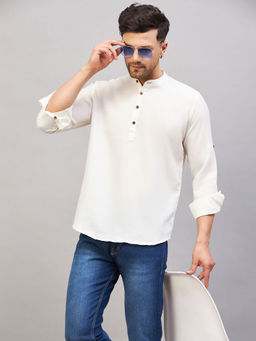 Vastramay - Mens Cream Cotton Blend Kurta