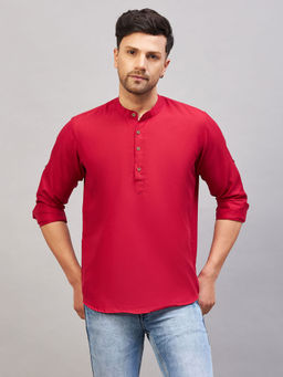 Vastramay - Mens Maroon Cotton Blend Kurta
