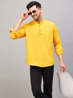 Vastramay - Mens Mustard Cotton Blend Kurta