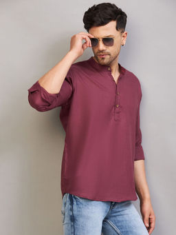 Vastramay - Mens Wine Cotton Blend Kurta