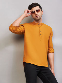 Vastramay - Mens Mustard Cotton Blend Kurta