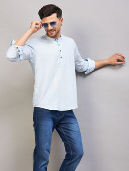 Vastramay - Mens Aqua Cotton Blend Kurta