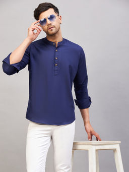 Vastramay - Mens Blue Cotton Blend Kurta
