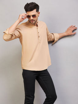 Vastramay - Mens Chiku Brown Cotton Blend Kurta